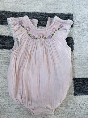 Soft Pink Floral Embroidered Baby One-Piece Bodysuit